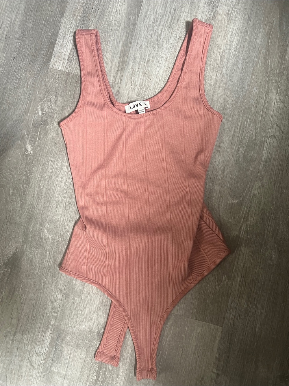 Love Ribbed Tank One-Piece Bodysuit in Dusty Pink